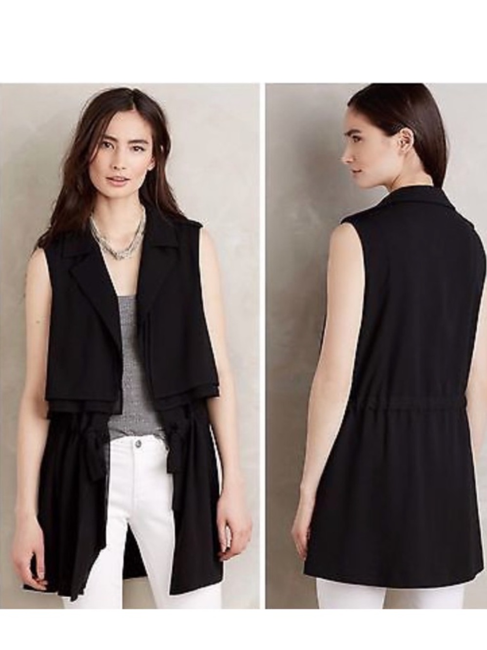 CARTONNIER Anthropologie Sleeveless Tunic Vest Long Layered Black M